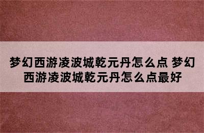 梦幻西游凌波城乾元丹怎么点 梦幻西游凌波城乾元丹怎么点最好